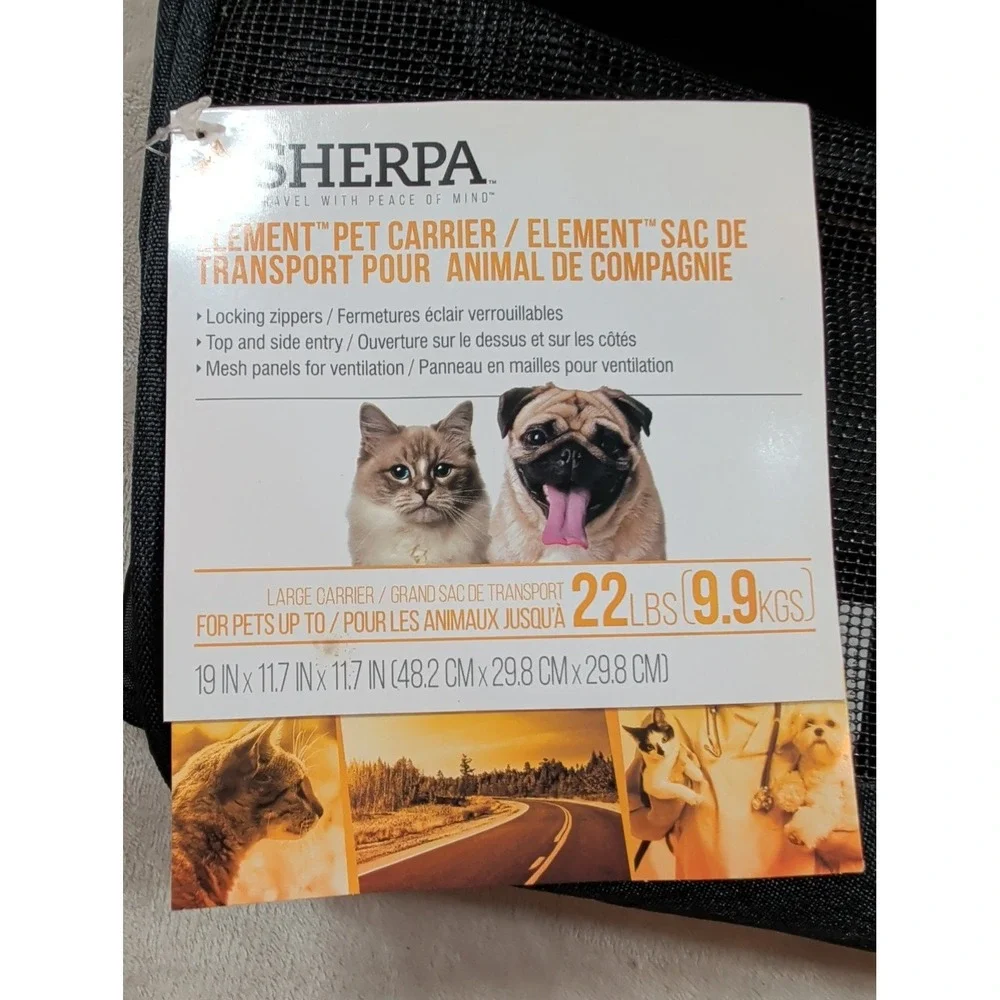 Sherpa Element Carrier To Go Pet Travel Bag Black Tan Large 22lbs 55526‎